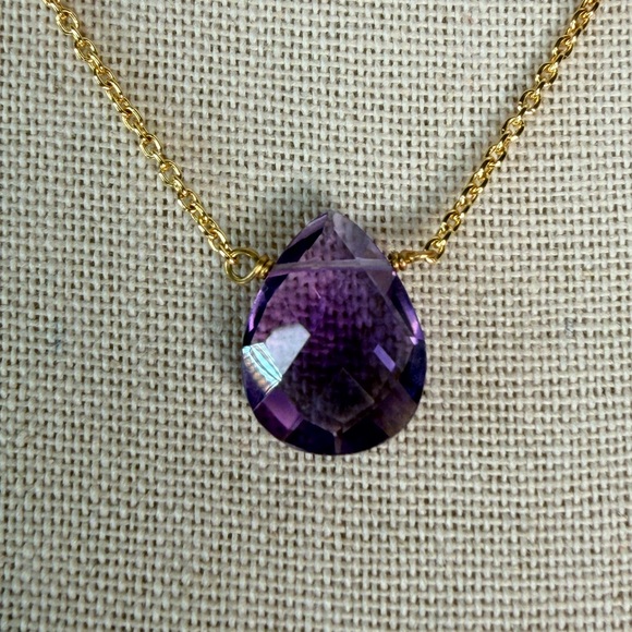 Jewelry - 💜 Stunning South African Amethyst Faceted Necklace – 18K Gold Plated Over 925 💜